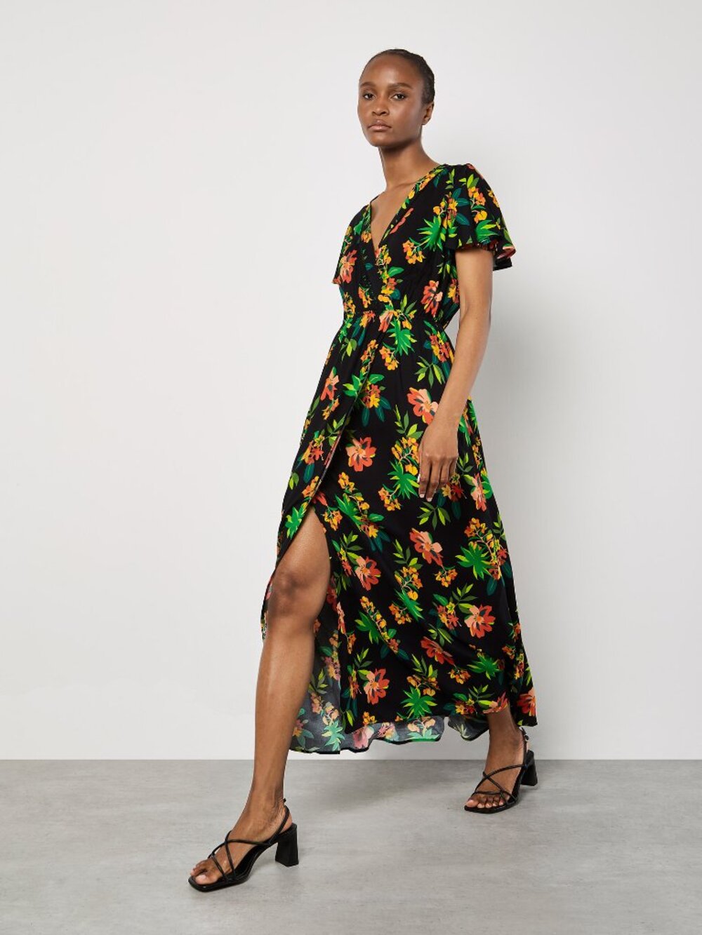 Tropical Maxi dress with Surplice Bodice